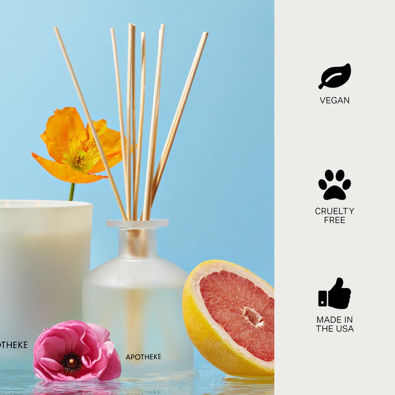 Apotheke Luxury Scented Reed Diffuser for Home, Sea Salt Grapefruit - 6.7 Fl Oz Essential Oil Aromatherapy - 10 Rattan Scent Sticks Room Diffuser - Long-Lasting Fragrance for Bedroom, Home, Bathroom - Image 5